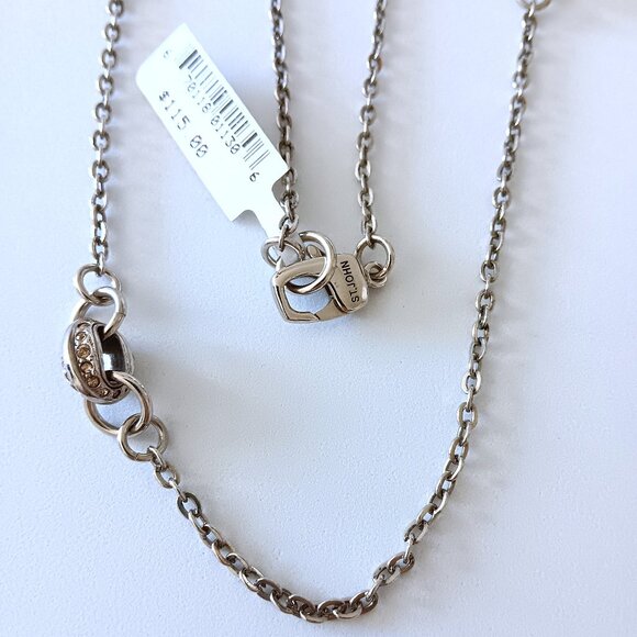 St John Silver Tone & Brown Rhinestone Long Necklace NWT $115 - Picture 2 of 3